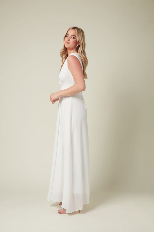 Skirt & Stiletto White Chiffon Bridesmaid Maxi Dress
