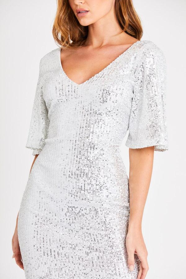 Skirt & Stiletto White Sequin Mini Dress With Kimono Sleeves