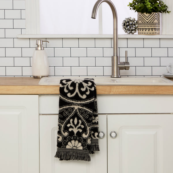 Skl Home Amherst Medallion Jacquard 2-Piece Hand Towel Set Black