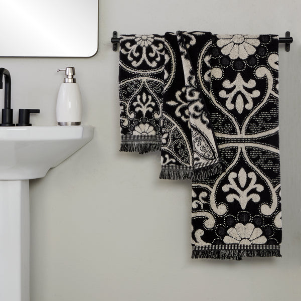 Skl Home Amherst Medallion Jacquard 2-Piece Hand Towel Set Black