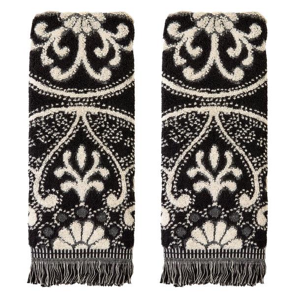 skl home Amherst Medallion Jacquard 2-Piece Hand Towel Set Black