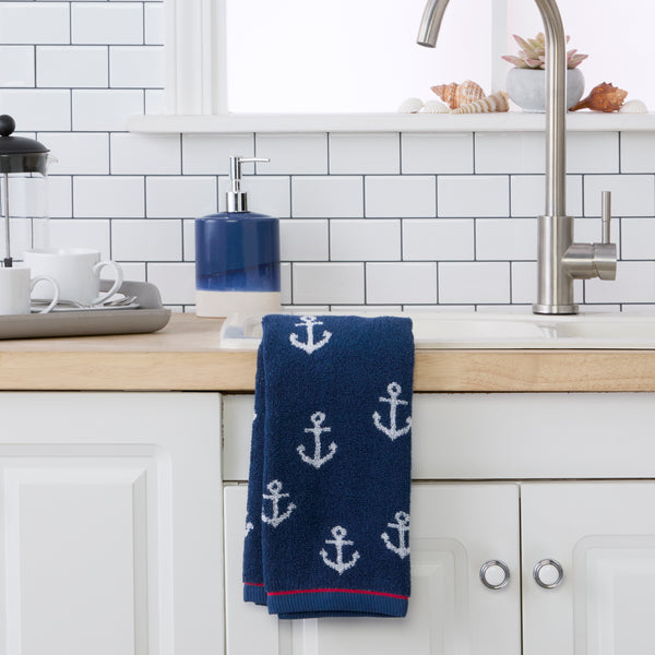 Skl Home Anchor Jacquard 2-Piece Hand Towel Set Navy