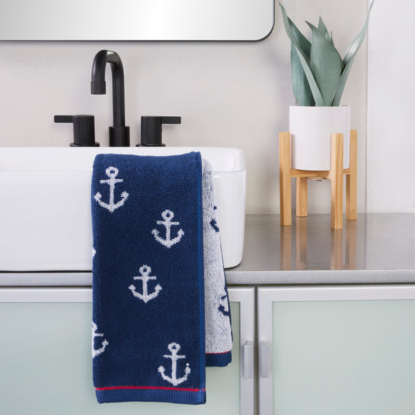 Skl Home Anchor Jacquard 2-Piece Hand Towel Set Navy