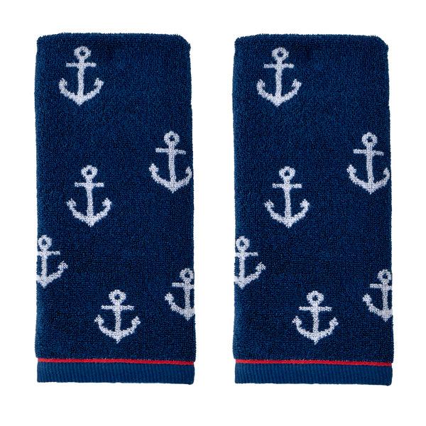 skl home Anchor Jacquard 2-Piece Hand Towel Set Navy
