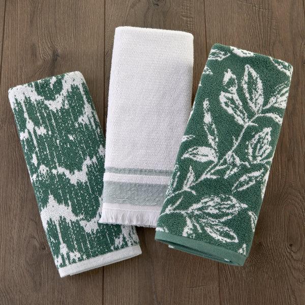 Skl Home Asheville 3-Piece Turkish Cotton Hand Towel Gift Set Evergreen/White