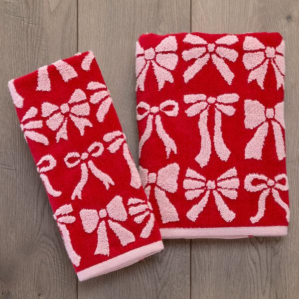 Skl Home Bow Jacquard 2-Piece Hand Towel Set Red/Pink