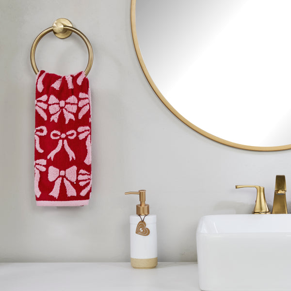 Skl Home Bow Jacquard 2-Piece Hand Towel Set Red/Pink