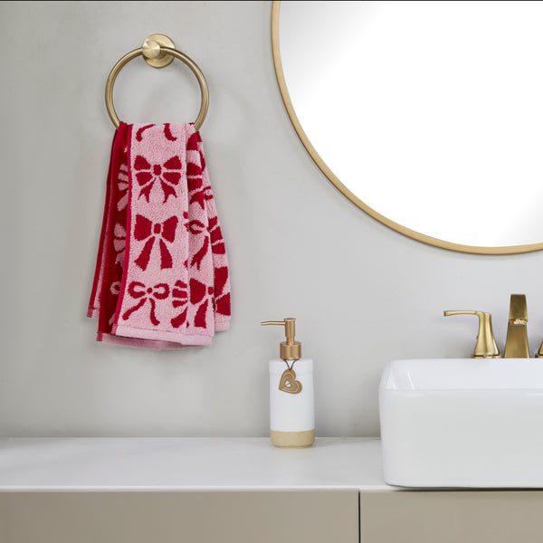 Skl Home Bow Jacquard 2-Piece Hand Towel Set Red/Pink