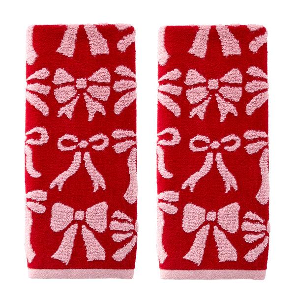 skl home Bow Jacquard 2-Piece Hand Towel Set Red/Pink