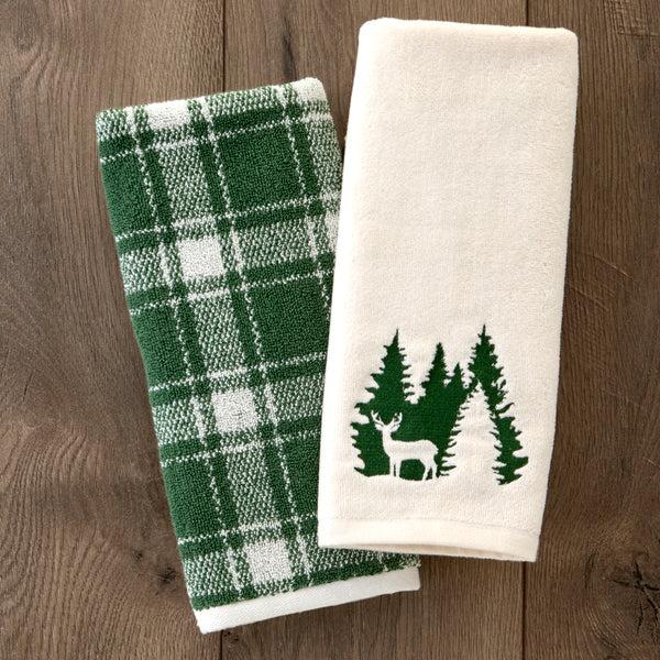 Skl Home Buffalo Plaid/Deer Spruce 2-Piece Hand Towel Set Spruce