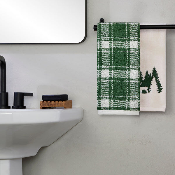 Skl Home Buffalo Plaid/Deer Spruce 2-Piece Hand Towel Set Spruce