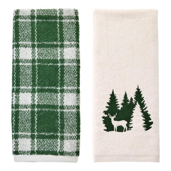 skl home Buffalo Plaid/Deer Spruce 2-Piece Hand Towel Set Spruce