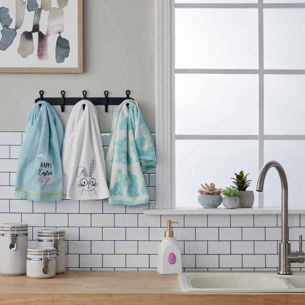 Skl Home Bunny Jacquard 2-Piece Hand Towel Set Aqua