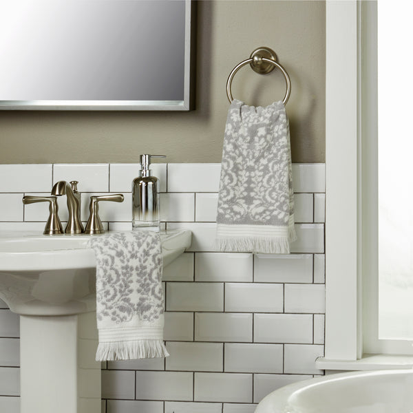 Skl Home Carrick Medallion 2-Piece Turkish Cotton Hand Towel Set Gray