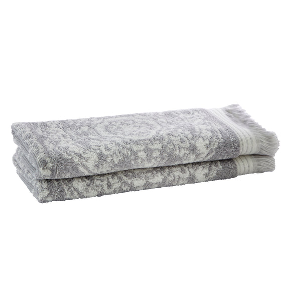 Skl Home Carrick Medallion 2-Piece Turkish Cotton Hand Towel Set Gray