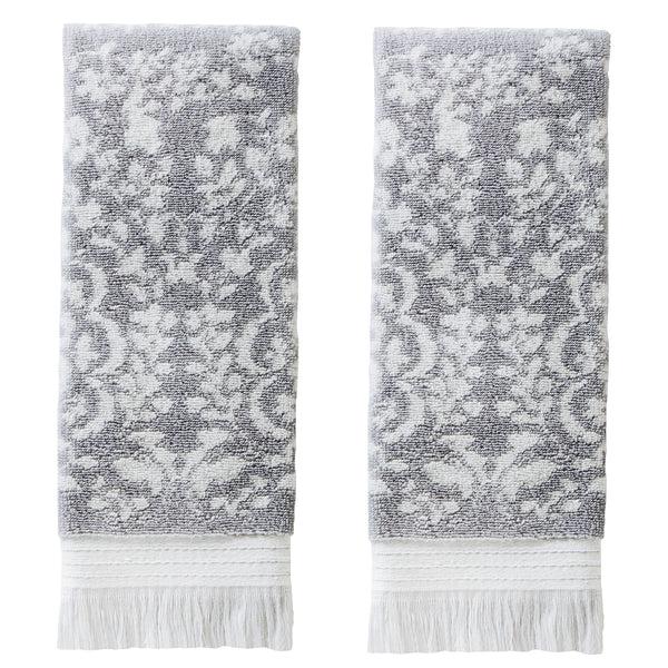 skl home Carrick Medallion 2-Piece Turkish Cotton Hand Towel Set Gray