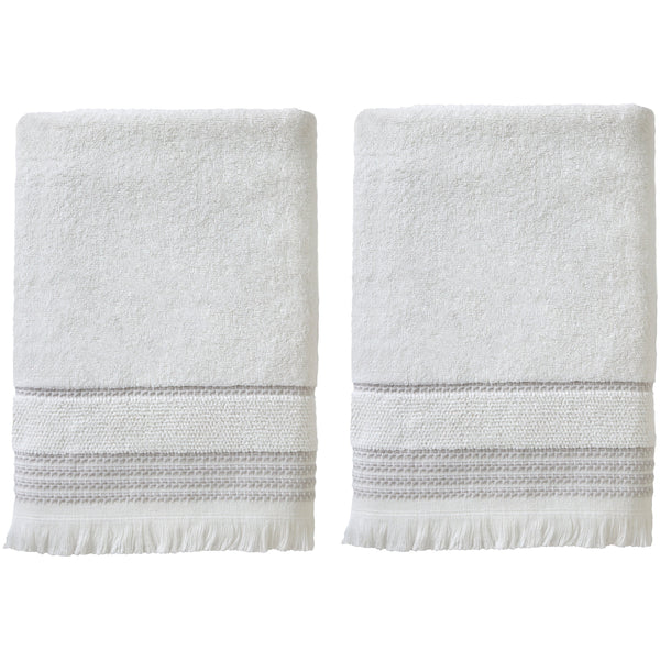 skl home Casual Fringe 2-Piece Cotton Bath Towel Set White