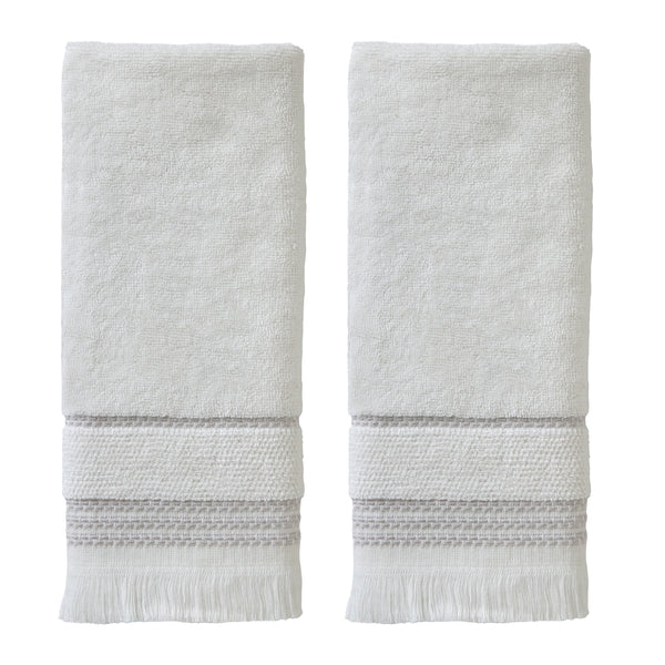 skl home Casual Fringe 2-Piece Cotton Hand Towel Set White