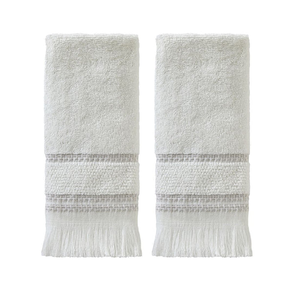 skl home Casual Fringe 2-Piece Cotton Tip Towel Set White