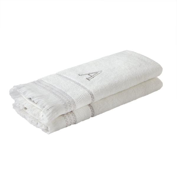 Skl Home Casual Monogram “A” 2-Piece Cotton Hand Towel Set White