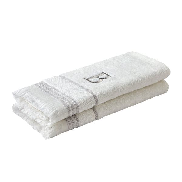 Skl Home Casual Monogram “B” 2-Piece Cotton Hand Towel Set White