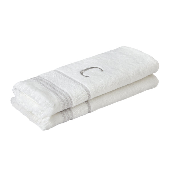 Skl Home Casual Monogram “C” 2-Piece Cotton Hand Towel Set White