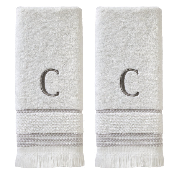 skl home Casual Monogram “C” 2-Piece Cotton Hand Towel Set White
