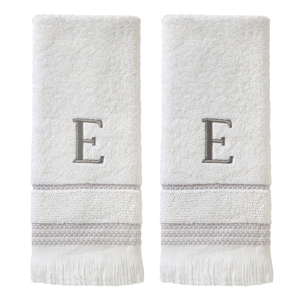 skl home Casual Monogram “E” 2-Piece Cotton Hand Towel Set White