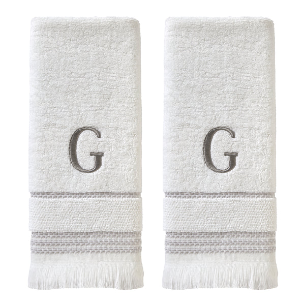 skl home Casual Monogram “G” 2-Piece Cotton Hand Towel Set White