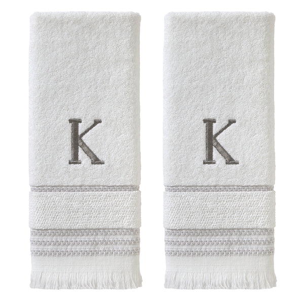 skl home Casual Monogram “K” 2-Piece Cotton Hand Towel Set White