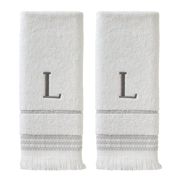 skl home Casual Monogram “L” 2-Piece Cotton Hand Towel Set White