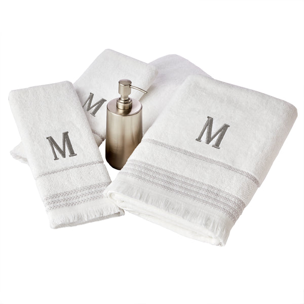 Skl Home Casual Monogram “M” 2-Piece Cotton Hand Towel Set White