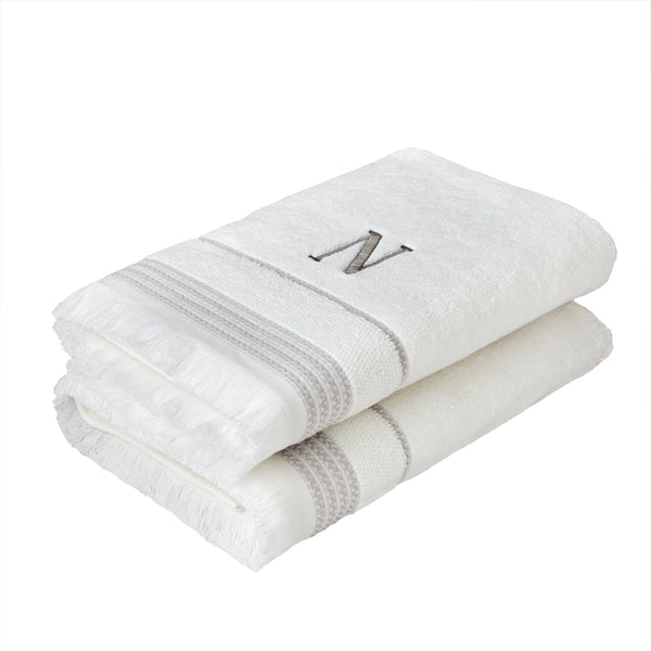 Skl Home Casual Monogram “N” 2-Piece Cotton Hand Towel Set White