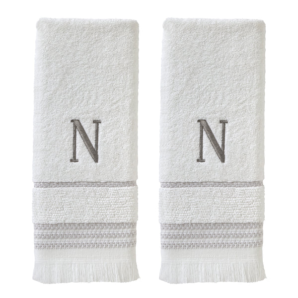 skl home Casual Monogram “N” 2-Piece Cotton Hand Towel Set White