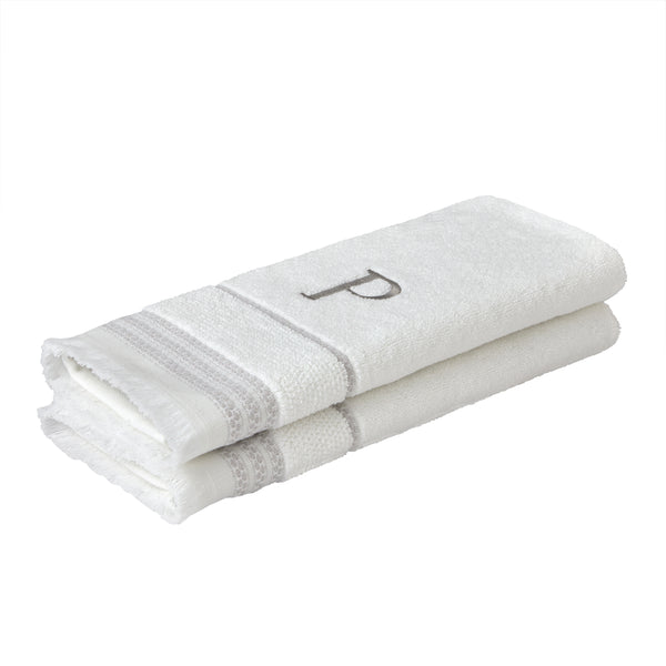 Skl Home Casual Monogram “P” 2-Piece Cotton Hand Towel Set White