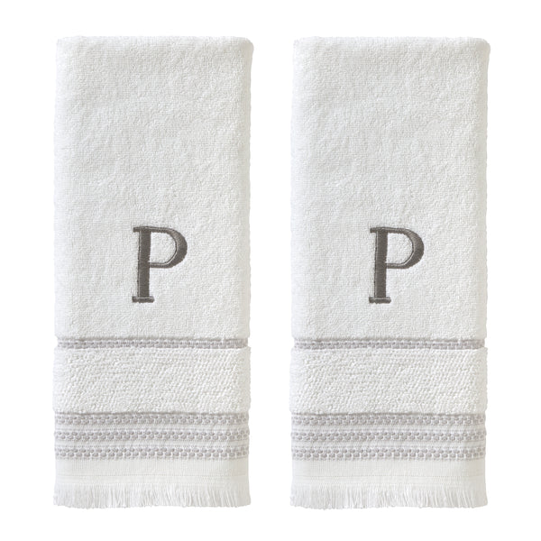 skl home Casual Monogram “P” 2-Piece Cotton Hand Towel Set White