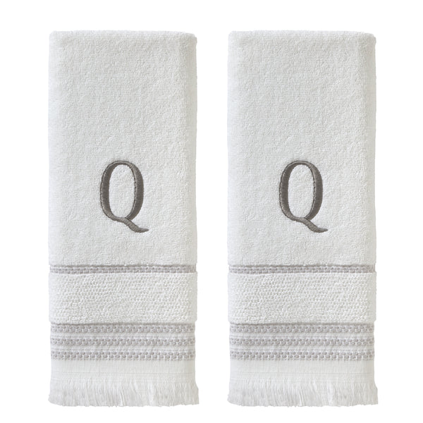 skl home Casual Monogram “Q” 2-Piece Cotton Hand Towel Set White