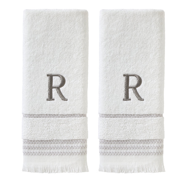 skl home Casual Monogram “R” 2-Piece Cotton Hand Towel Set White
