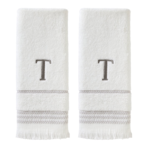 skl home Casual Monogram “T” 2-Piece Cotton Hand Towel Set White