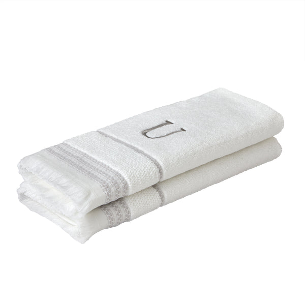 Skl Home Casual Monogram “U” 2-Piece Cotton Hand Towel Set White