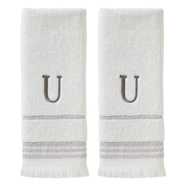 skl home Casual Monogram “U” 2-Piece Cotton Hand Towel Set White