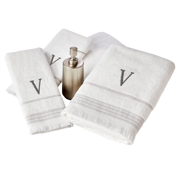 Skl Home Casual Monogram “V” 2-Piece Cotton Hand Towel Set White