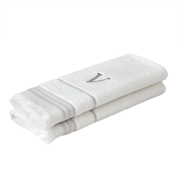 Skl Home Casual Monogram “V” 2-Piece Cotton Hand Towel Set White