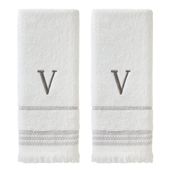 skl home Casual Monogram “V” 2-Piece Cotton Hand Towel Set White