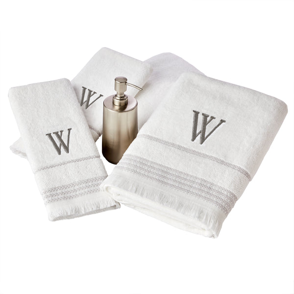 Skl Home Casual Monogram “W” 2-Piece Cotton Hand Towel Set White