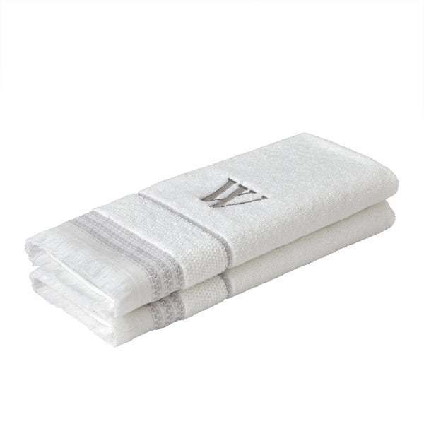 Skl Home Casual Monogram “W” 2-Piece Cotton Hand Towel Set White