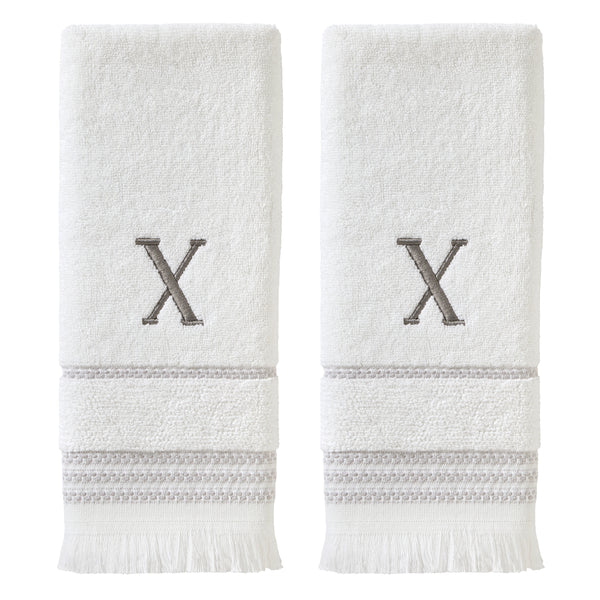 skl home Casual Monogram “X” 2-Piece Turkish Cotton Hand Towel Set White