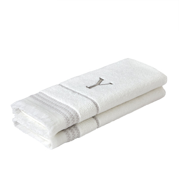 Skl Home Casual Monogram “Y” 2-Piece Cotton Hand Towel Set White