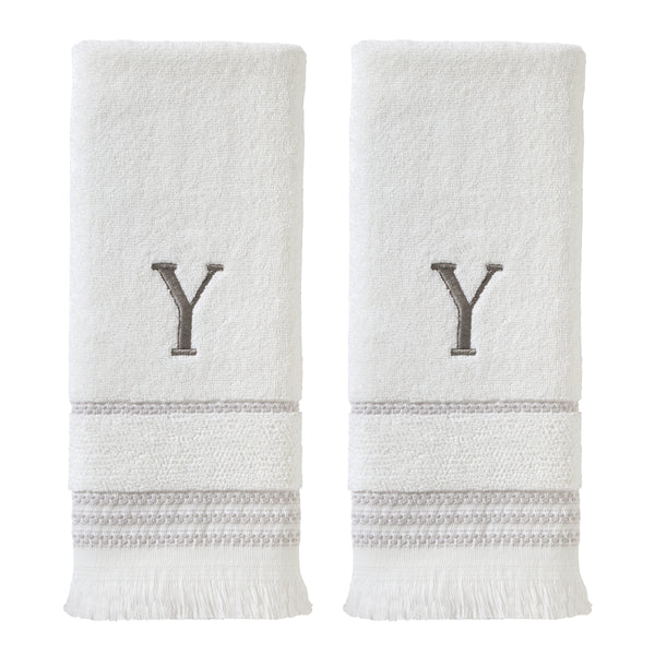 skl home Casual Monogram “Y” 2-Piece Cotton Hand Towel Set White