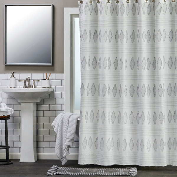 skl home Clipped Geo Diamonds Fabric Shower Curtain Dove Gray